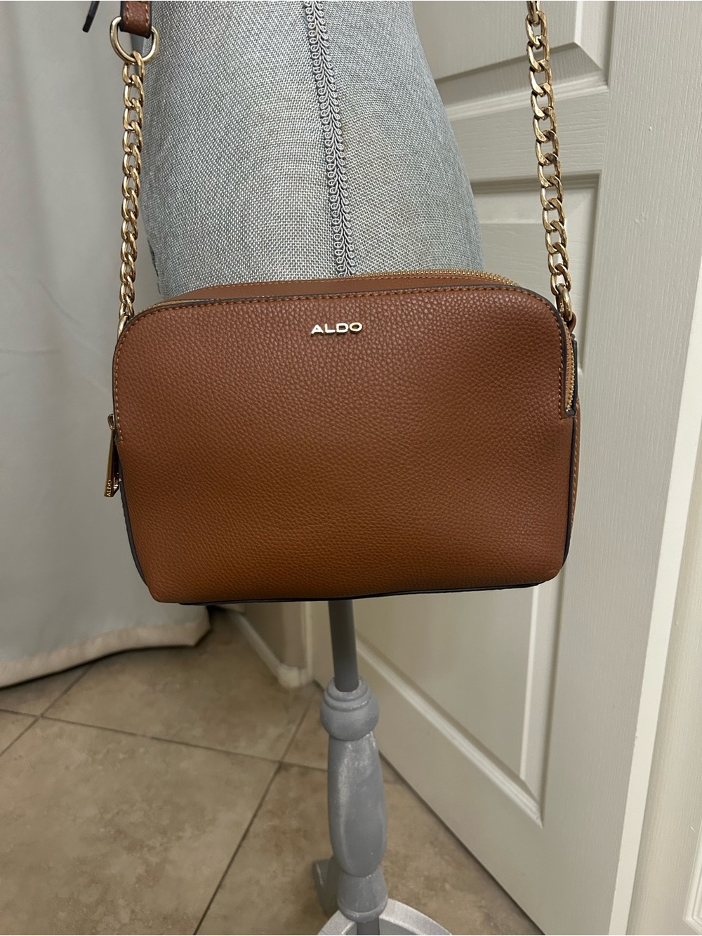 ALDO Tan Pebbled Crossbody Bag with Gold Chain Strap